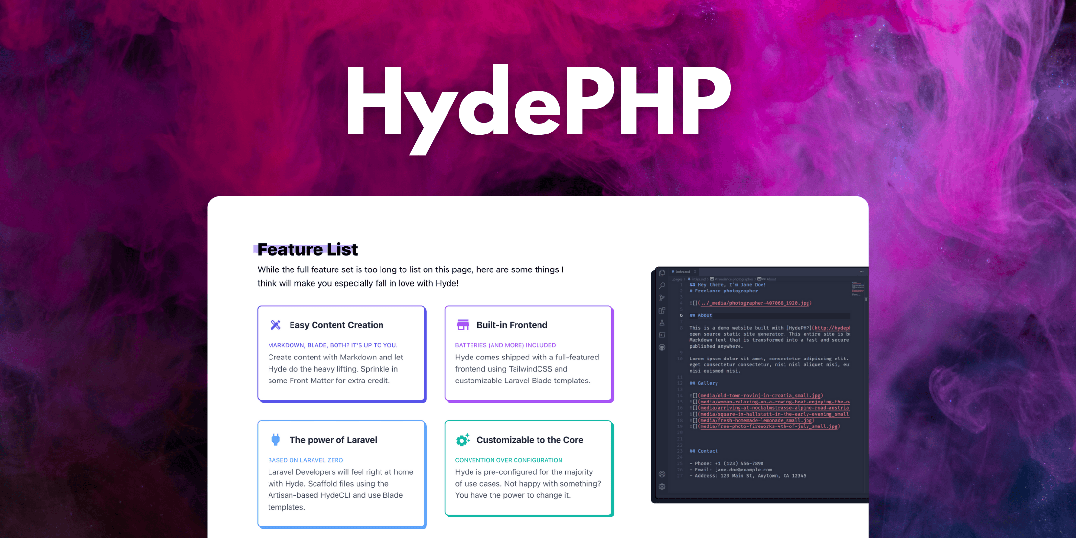 HydePHP is a Laravel-powered Static Site Generator